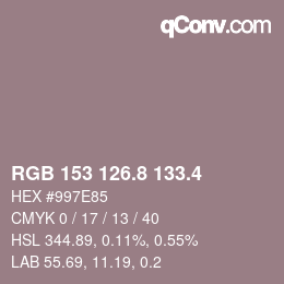 カラーコード: RGB 153 126.8 133.4 | qconv.com