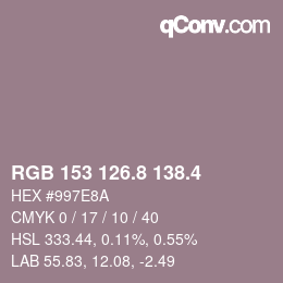 カラーコード: RGB 153 126.8 138.4 | qconv.com