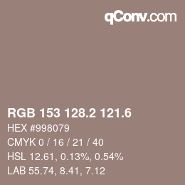 カラーコード: RGB 153 128.2 121.6 | qconv.com