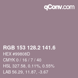 カラーコード: RGB 153 128.2 141.6 | qconv.com