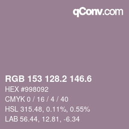 カラーコード: RGB 153 128.2 146.6 | qconv.com