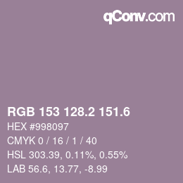 カラーコード: RGB 153 128.2 151.6 | qconv.com