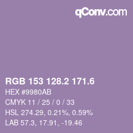カラーコード: RGB 153 128.2 171.6 | qconv.com