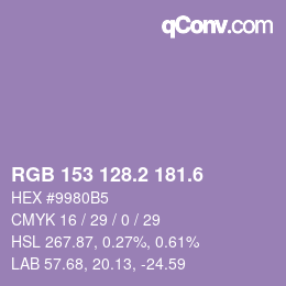カラーコード: RGB 153 128.2 181.6 | qconv.com
