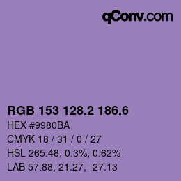カラーコード: RGB 153 128.2 186.6 | qconv.com