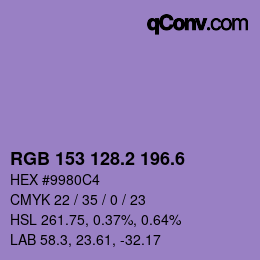 カラーコード: RGB 153 128.2 196.6 | qconv.com