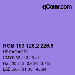 カラーコード: RGB 153 128.2 226.6 | qconv.com