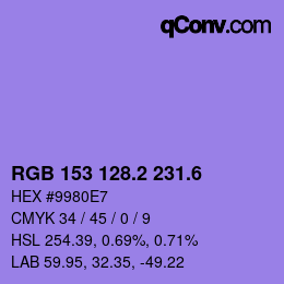 カラーコード: RGB 153 128.2 231.6 | qconv.com