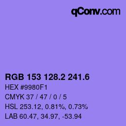 カラーコード: RGB 153 128.2 241.6 | qconv.com