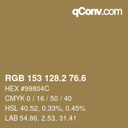 カラーコード: RGB 153 128.2 76.6 | qconv.com