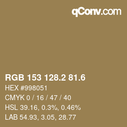カラーコード: RGB 153 128.2 81.6 | qconv.com