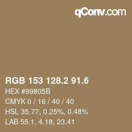 カラーコード: RGB 153 128.2 91.6 | qconv.com