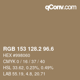 カラーコード: RGB 153 128.2 96.6 | qconv.com