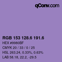 カラーコード: RGB 153 128.6 191.6 | qconv.com