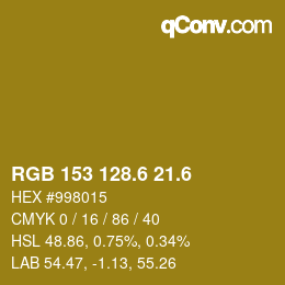 カラーコード: RGB 153 128.6 21.6 | qconv.com
