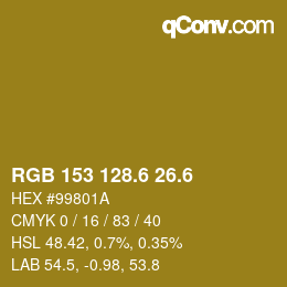 カラーコード: RGB 153 128.6 26.6 | qconv.com