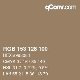 Color code: RGB 153 128 100 | qconv.com