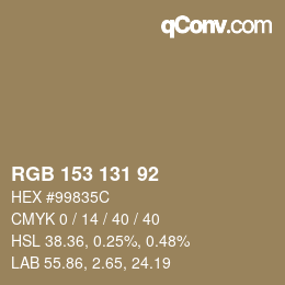 颜色代码: RGB 153 131 92 | qconv.com