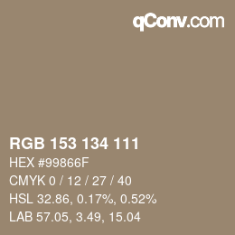Color code: RGB 153 134 111 | qconv.com