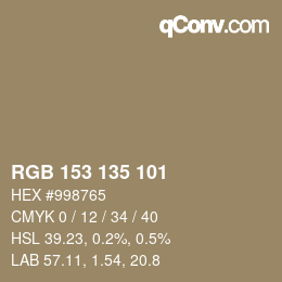 Code couleur: RGB 153 135 101 | qconv.com