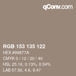 Color code: RGB 153 135 122 | qconv.com