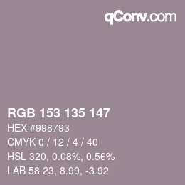 Color code: RGB 153 135 147 | qconv.com