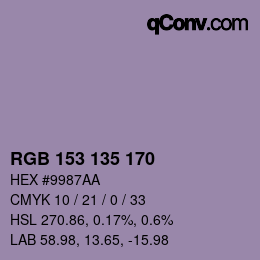 Color code: RGB 153 135 170 | qconv.com