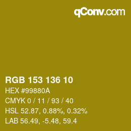 Color code: RGB 153 136 10 | qconv.com