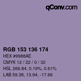 カラーコード: RGB 153 136 174 | qconv.com