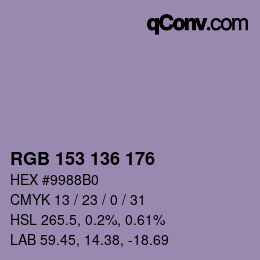 Código de color: RGB 153 136 176 | qconv.com