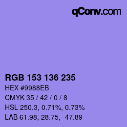 Color code: RGB 153 136 235 | qconv.com