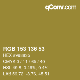 Color code: RGB 153 136 53 | qconv.com