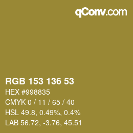 Color code: RGB 153 136 53 | qconv.com