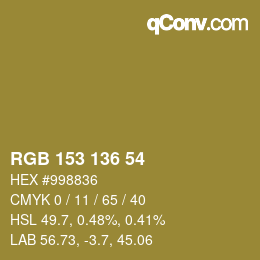 Color code: RGB 153 136 54 | qconv.com