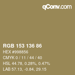Color code: RGB 153 136 86 | qconv.com