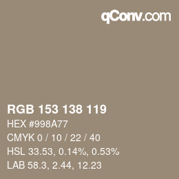 Color code: RGB 153 138 119 | qconv.com