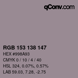 カラーコード: RGB 153 138 147 | qconv.com