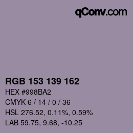 颜色代码: RGB 153 139 162 | qconv.com