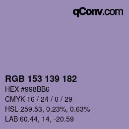 颜色代码: RGB 153 139 182 | qconv.com