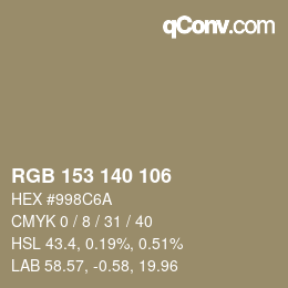 Color code: RGB 153 140 106 | qconv.com