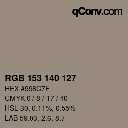 カラーコード: RGB 153 140 127 | qconv.com