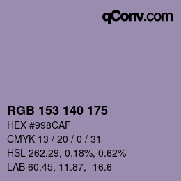 カラーコード: RGB 153 140 175 | qconv.com