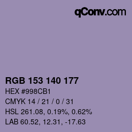 Farbcode: RGB 153 140 177 | qconv.com