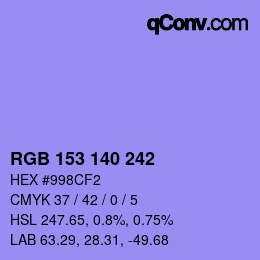 カラーコード: RGB 153 140 242 | qconv.com
