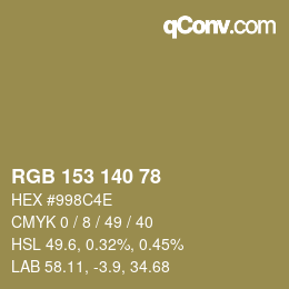 Color code: RGB 153 140 78 | qconv.com