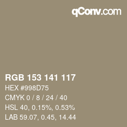 Color code: RGB 153 141 117 | qconv.com