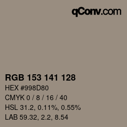 Código de color: RGB 153 141 128 | qconv.com