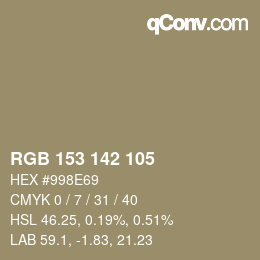 カラーコード: RGB 153 142 105 | qconv.com