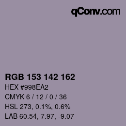 Color code: RGB 153 142 162 | qconv.com