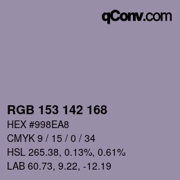カラーコード: RGB 153 142 168 | qconv.com